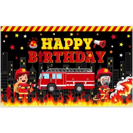 Luminora 72 x 43 Inch Fireman Happy Birthday Backdrop Fireman Fire Engine Background Kids Boys Girls Birthday Party Decorations Photo Studio Props Booth