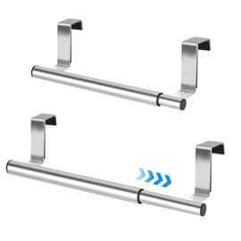 Pack of 2 Towel Holders for Kitchen, Towel Holder without Drilling, Tea Towel Holder for Hanging, Towel Holder Door, Extendable 25-40 cm, Stainless Steel, for Drawers and Cabinet Doors
