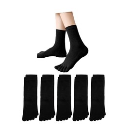 [Not Set] Women's 5 Toe Socks, Cotton Blend, All Year, No Stuffy, Odor Resistant, Sweat Absorbent, 8.9 - 9.8 inches (22.5 - 25 cm), Black 5 Pair Set