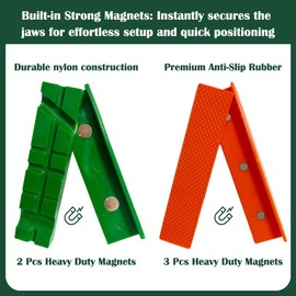 2-Pair 5 inch Vise Jaw Pads, Magnetic Vise Jaw Protective Covers, 1 Multi-Groove Jaw Pads Set and 1 Standard Waffle Surface Jaw Pads Set, for Clamping Woodworking Metal Plastics (Green, Orange)