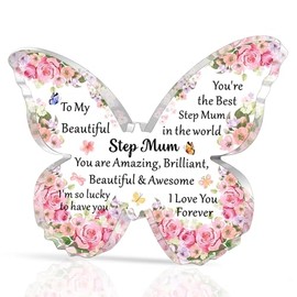 SDOFY Step Mum Gifts Step Mum Birthday Gifts Step Mum Mothers Day Christmas Gifts Beautiful Butterfly Acrylic Plaque Gifts-To my Beautiful Step Mum