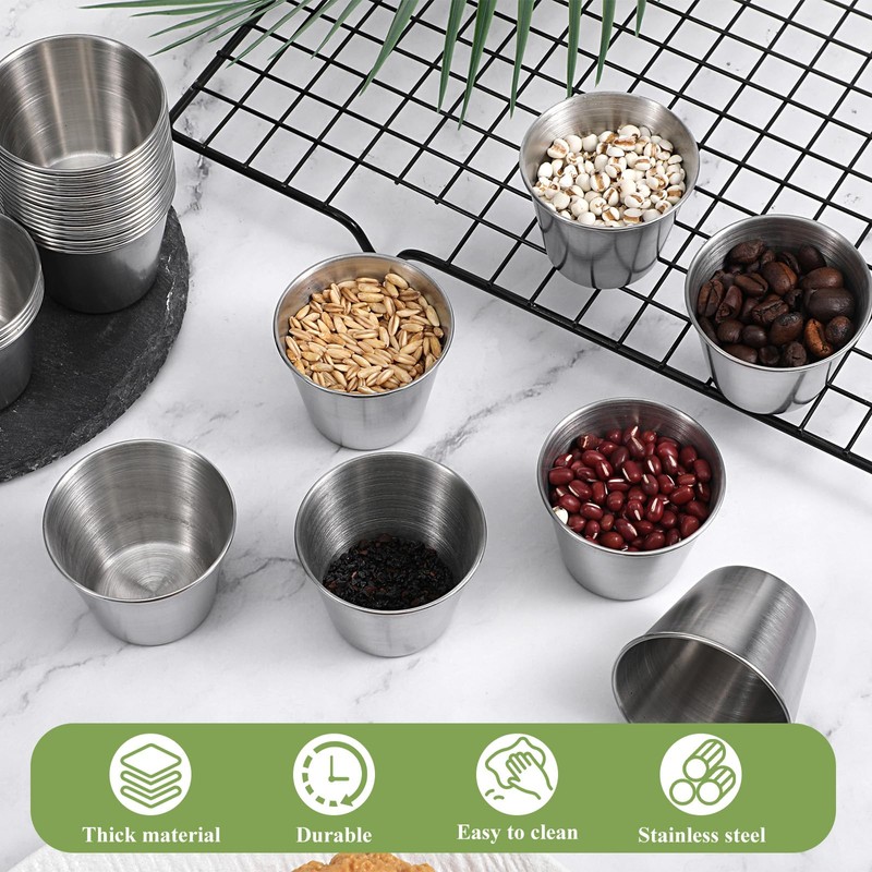 110 Pcs 1.5 oz Metal Ramekins Dipping Sauce Cups Stainless
