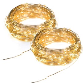 2 Waterproof Indoor Outdoor Battery Operated Copper Wire String Lights with Timer Starry Fairy Rope Lighting Bedroom Patio Garden Wedding Party Christmas Decor Decoration 6.6ft 20 Mini LEDs Warm White