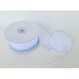 White 1-1/2" Sheer Organza Ruffle Type Wide String Pull Bow Ribbon with Silver Edge 25Yards gift wrapping favor decorating