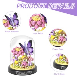 Fiotha Flower Building Blocks Set, Butterfly Flowers Mini Building Block Set, Bouquet Set, with Dustproof Dome and Base, Gift for Adults, Dear Girlfriend or Children from 8 Years (582 Pieces)