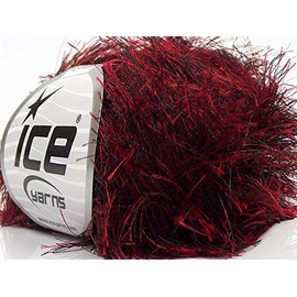 Red Black Extra Long Eyelash Yarn Ice Luxurious Fun Fur 50 Grams, 38 Yards