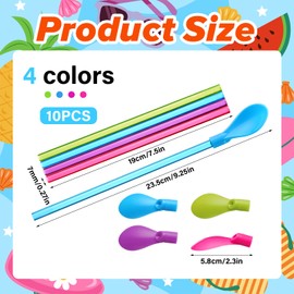 Jeffdad 10Pcs Plastic Straw Spoons, 2 in 1 Colored Straw Spoon Reusable Detachable Straw Spoons Detachable for Smoothie, Milkshake, Cocktails, Coffee and Hot Drinks