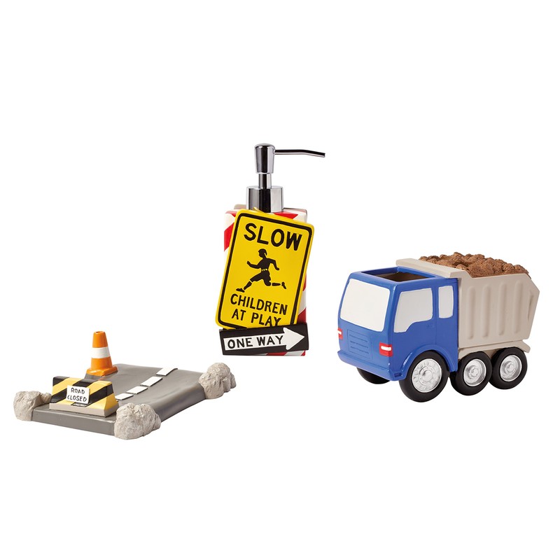 dream FACTORY Trains and Trucks Bath Accessories Set, Grey