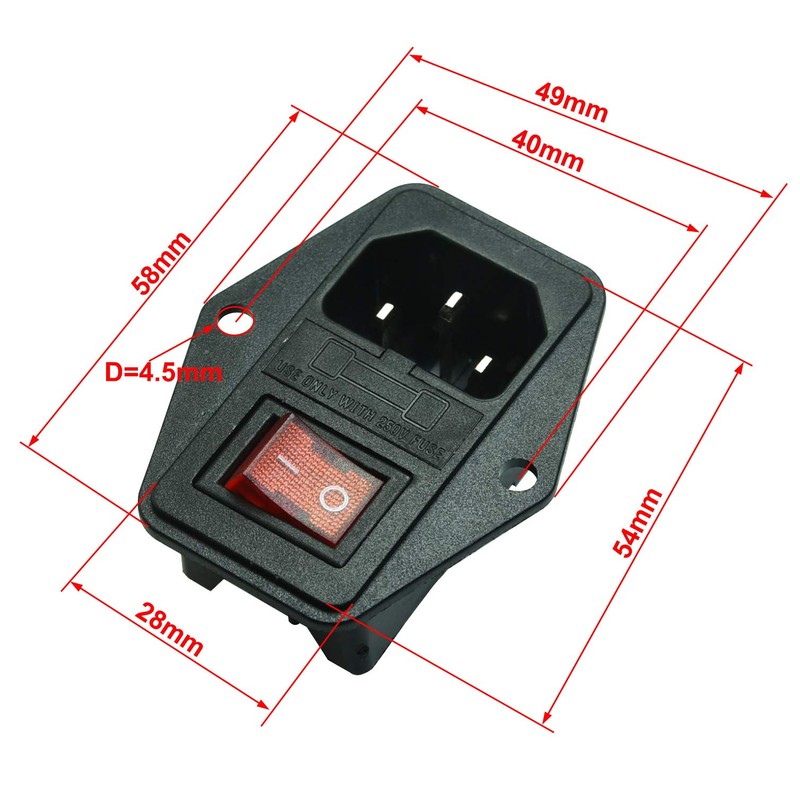 FILSHU 10A 250V Power Socket Inlet Module Plug Switch 10A
