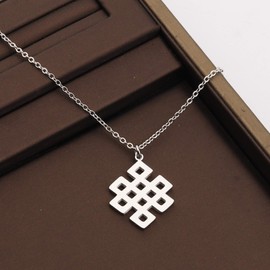 LBSBO Endless Knot Necklace Stainless Steel Buddhist Knot Necklace Infinity knot Necklace Yoga Necklace (Endless Knot Necklace)