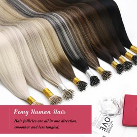 Moresoo Nano Hair Extensions Real Human Hair Dark Brown with Platinum Blonde Nano Beads Hair Extensions 20 Inch Nano Ring Hair Extensions 1g/s 50g/Pack #P4/27