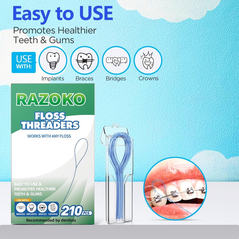 RAZOKO Floss Threaders | Dental Floss Threaders for Braces, Bridges,