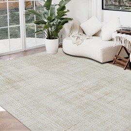 Joydeco 8x10 Area Rugs for Living Room, Non Slip Machine Washable Vintage Rug, Low Pile Chenille Print Rugs for Bedroom, Dining Room, Home Office,Pet & Child Friendly, Beige