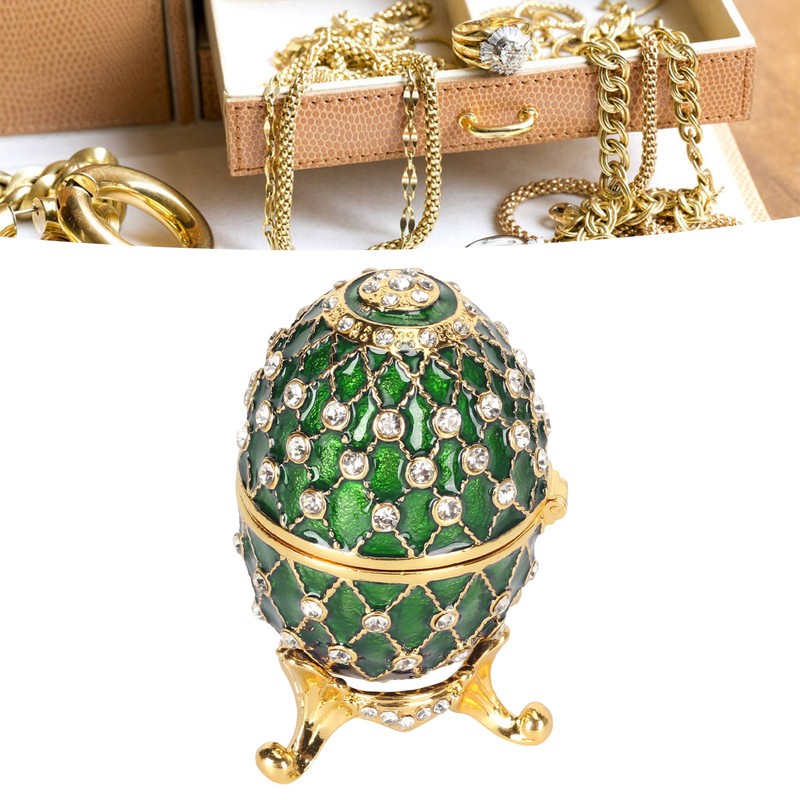 Egg Trinket Box Zinc Alloy Sparkling Rhinestone Exquisite Elegant Metal
