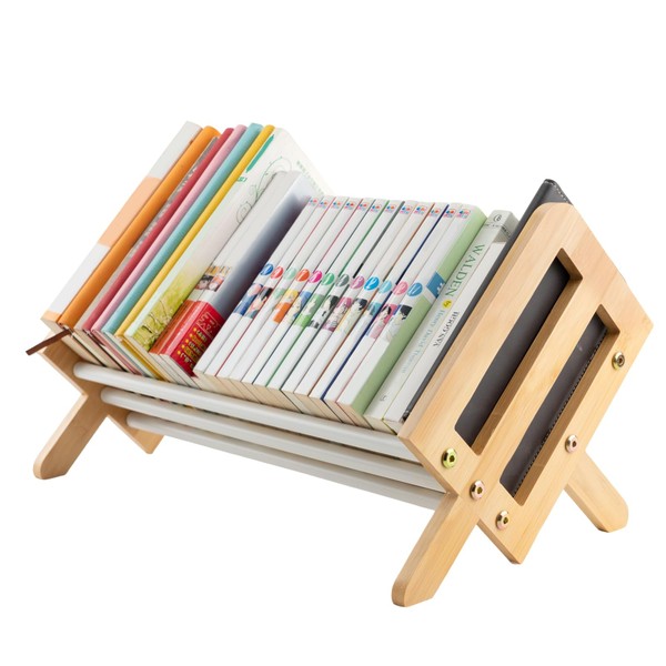 Fox Claw Desktop Bookshelf, Wood Tilting Bookcase with Iron Rack,