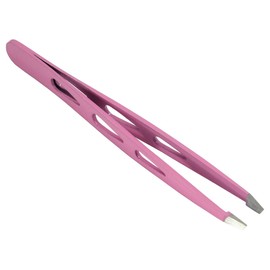 HTS 172D1 4" Pink Slanted Eyebrow Tweezers with Droplet Holes