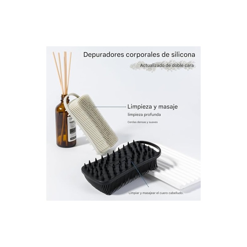 Cepillo Silicona Tres Uno Baño Mango Largo Masaje Espalda Limpieza