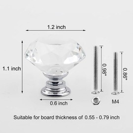 MDPLY 10 Pack Crystal Cabinet Knobs 30mm Diamond Glass Pulls Handles for Dresser Drawer and Kitchen, Bedroom Wardrobe Pulls Bathroom Desk Knobs (10 Pack, Chrome)