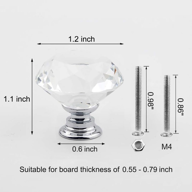 MDPLY 10 Pack Crystal Cabinet Knobs 30mm Diamond Glass Pulls