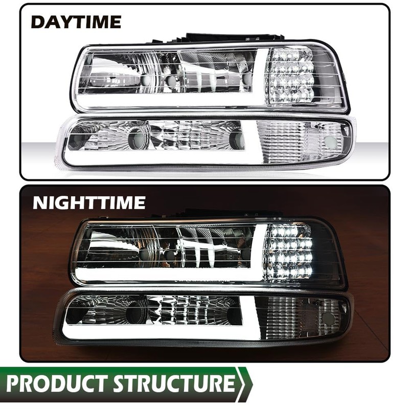 LQI Headlight Assembly Compatible with Chevy Silverado 1500 2500 1999-2002/Fit