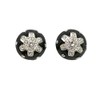 Kenneth Jay Lane, Black Enamel Clipe earrign with silver/crystal shield