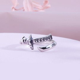 Helen de Lete Original Men's Vintage Sword 925 Sterling Silver Adjustable Hug Ring, Silver, No Gemstone