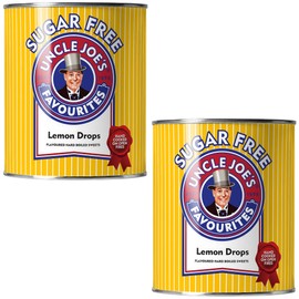 Uncle Joe’s Sugar Free Lemon Drops Hard Candy 4.23 Oz Tin (Pack of 2) | Individually Wrapped Old Fashioned British Boiled Sweets | Sweet & Sour Lemon Candy for Dry Mouth Relief & Mouth Watering Flavor