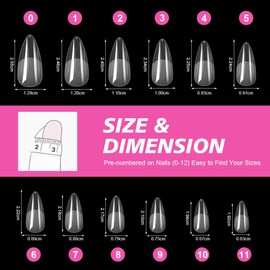BUTBU Medium Almond Nail Tips, 600Pcs Soft Gel Full Cover Nail-Tips, Press on Fase Artificial Nails Tips, Clear Acrylic Nails Tips, 12 Sizes NAIL Extensions Kit for DIY Manicure Nail Art Salon