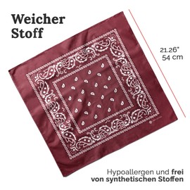 ZENO Bandana - 100% Cotton & Natural Fibres - Neckerchief Without Polyester - High Quality, Soft, Durable & Machine Washable - Bandana Men & Women - Unisex & Children, darkred