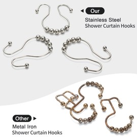 Goowin Shower Curtain Hooks, 12 Pcs Shower Curtain Rings, Stainless Steel Roller Rust-Resistant Balance Sliding Anti-Drop Double Shower Hooks for Curtain Bathroom Shower Curtains (Nickel)