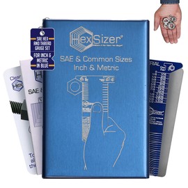 HexSizer 6-in-1 SAE Hex and Thread Gauge Set - Dual Inch & Metric Measurement Tool, Compact, Durable Aluminum Gauge for Measuring SAE Hardware, Nuts, Studs, and Bolts - Imperial & Metric Units (Blue)