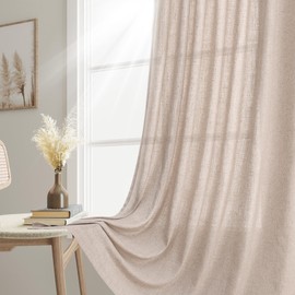 Joywell Oatmeal Back Tab Rod Pocket Linen Curtains 102 Inches Long 2 Panels for Living Room Bedroom Neutral Boho Farmhouse Rustic Light Filtering Semi Sheer Curtains Window Treatment 40x102