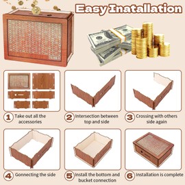 Wooden Money Box with Money Target and Numbers, Cash Saver Box Wooden Money Box, Retro Style Wooden Coin Bank for Boys and Girls, Bank with Numbers Tick for Children and Adult(10000 Dollar)