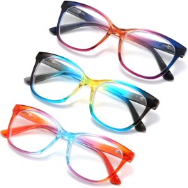 AJYADO Reading Glasses for Women Men Blue Light Magnifying Glasses Woman Readers Lightweight Eyeglasses 3-Pack Brown & Blue & Red 1.5