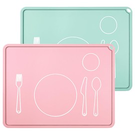 Webake Platzset Abwaschbar Silikon 2 Stück Tischsets Platzsets Abwischbar 40 x 30 cm Platzdeckchen Kinder Silikonmatte rutschfest Tischset
