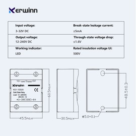 KERWINN Solid State Relay DC to DC 25A Input 3-32VDC to Output 12-220VDC Single Phase SSR Relay (SSR-25DD)