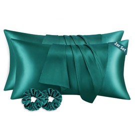 RUIKASI Satin Pillowcase 40 x 80 cm Like a Silk Pillowcase with 2 Hair Bobbles - Silky Pillowcase 40 x 80 cm for Hair and Skin, Easy Care as Silk Pillowcase Silk Pillow Case, Dark Green