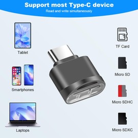 AXFEE Micro SD Card Reader, USB-C Memory Card Reader, TF Card Reader USB C for Micro SDXC, Micro SD, Micro SDHC Cards (with USB C to USB A), Compatible with Galaxy Phones, Laptops, MacBook (Grey)