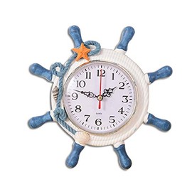 Wakauto Wheel Wall Clock Mediterranean Style Silent Nautical Ship Wheel Clock Nautical Coastal Beach Home Accent for Home Office Bedroom (Random Colour)
