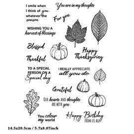 Arbuya Thanksgiving Autumn Clear Stamps for Card Making or Journaling, Pumpkin fall Leaves Sentiment Rubber Stamps for Journals Albums Scrapbooking Paper Crafts