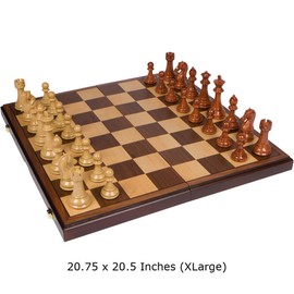 Abigail Chess Inlaid Wood Folding Board Game with Pieces, Extra Large 21 Inch Set