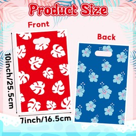 50Pcs Cute Cartoon Pink Blue Hawaii Party Favor Bag Candy Treat Bags Print Flower Patterns with Handles Plastic Snack Gifts Pouch for Boys Girls Kids Birthday Baby Shower Holiday Event Favor Supplies