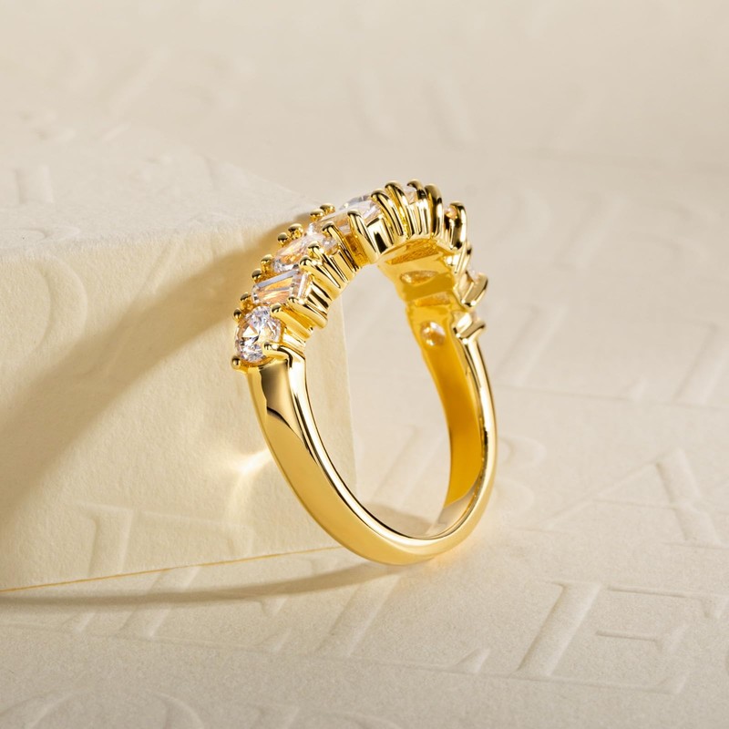 Gobaalele 2.1cttw Cubic Zirconia Yellow Gold Half Eternity Wedding Band