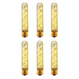 Xtricity Vintage T30 8 Inch Tubular Edison Style LED Light Bulb, Decorative Spiral Filament, 5W (60W Replacement), Dimmable, 350 Lumens, E26 Medium Base, 2200K, 120V, (6 Pack)