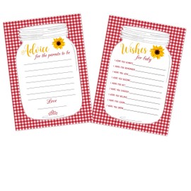 BabyQ BBQ Baby Shower Advice Cards, Wishes for Baby, Fun Mason Jar Rustic Neutral Game Cards, 50 Count