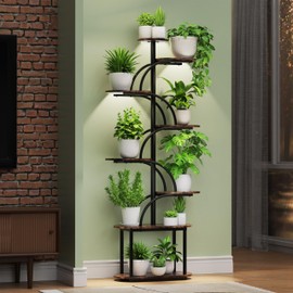 TIMIANO Plant Stand with Grow Light, Sturdy 61" Tall Plant Shelf Indoor, 8 Tiered Plant Shelves with Grow Lights, Large Indoor Plant Stands for Multiple Plants, Black Oval Display Rack for Home Decor
