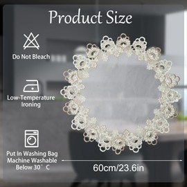 URROMA Round Lace Doilies 24x24 Inch Vintage Lace Trim Tablecloth Coffee Table Cover Table Cover for Dining Room Kitchen Wedding Decoration (60x60cm)
