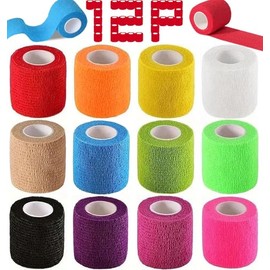 12 Pcs Vendas autoadhesivas, 5cm x 4.5M Cinta de Vendaje Elástica Portátil, Vendas Veterinarias, Venda Adhesiva Elástico Atlético para Estiramientos, 