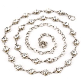 MEGAUK Women's Bling-Bling Rhinestone Bridal Belt Chain Belt Waist Belt Waist Belt Rhinestone Bridal Belt Metal Chain Belt – Ideal for Dress Wedding Party Bridesmaid Dresses, silver