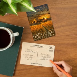 Badlands National Park, South Dakota, Sunset (4x6 Birch Wood Postcards, 2-Pack Stationary, Rustic Home Wall Decor)